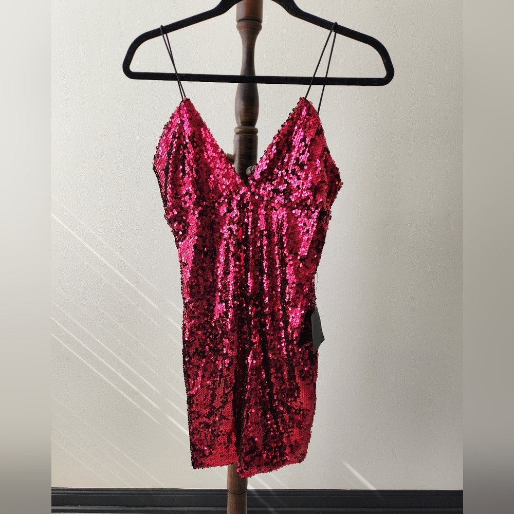 Lulu's Pink Asymmetrical Sequin Slip Dress